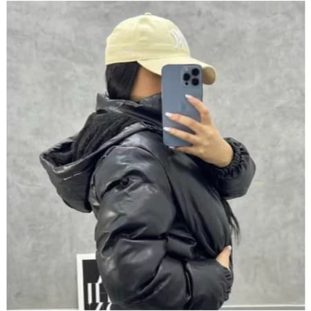 Jaqueta Puffer Feminina de Couro FORRADA COM CAPUZ