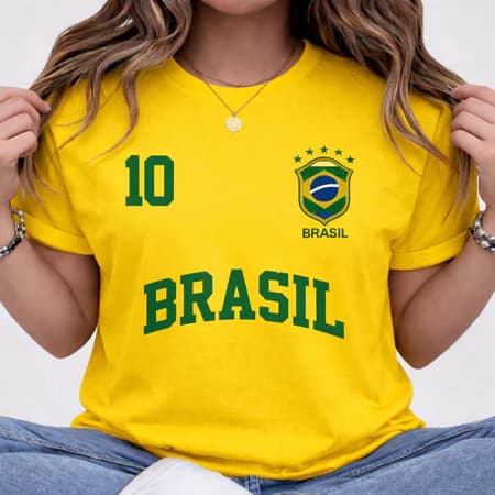 Camiseta Camisa Feminina Blusa 100% Algodão Streetwear Brasil Copa Bandeira Futebol Tendência Oferta