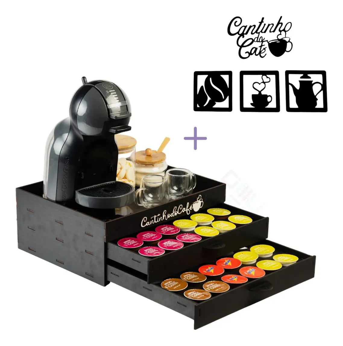 Porta Cápsulas Gaveta Preto MDF Dolce Gusto 48 Unidades Cafeteira