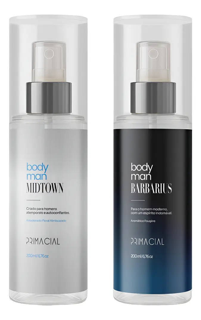 KIT BODY SPLASH MASCULINO BARBARIUS E MIDTOWN 200ML - PRIMACIAL PERFUME FRESCO AMADEIRADO