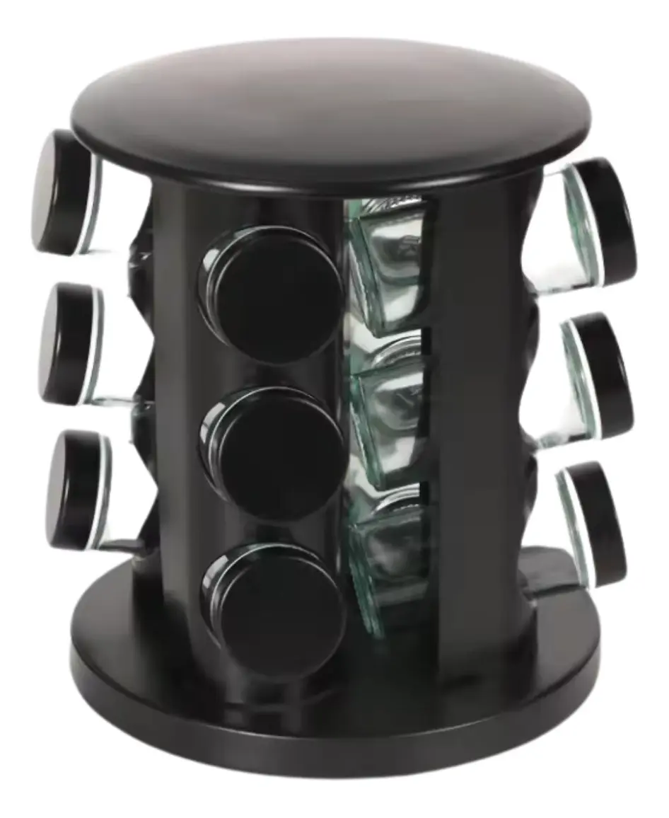 Porta Condimentos Temperos Giratório 9 Potes De Vidro Preto Bela Home