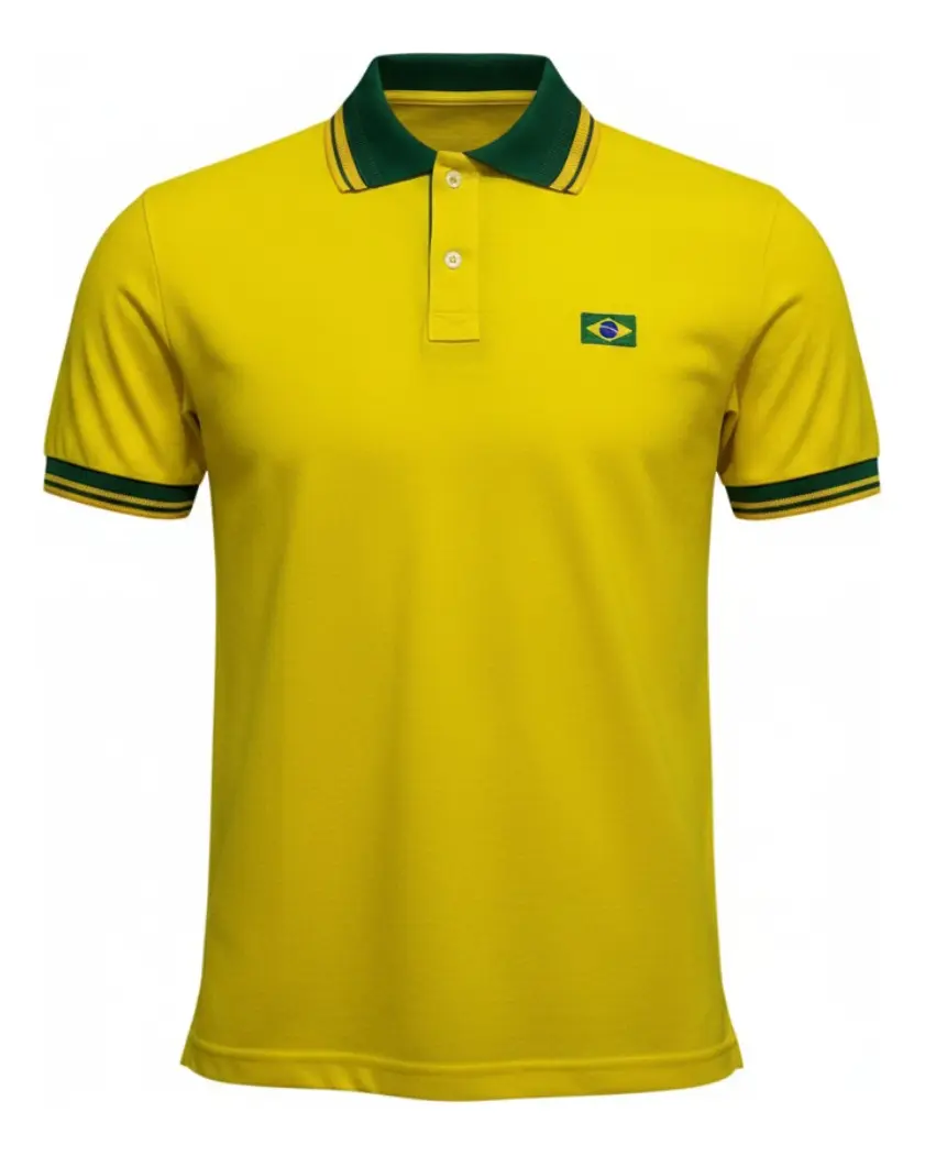Camisa Brasil Polo Piquet Masculino Amarela Oficial